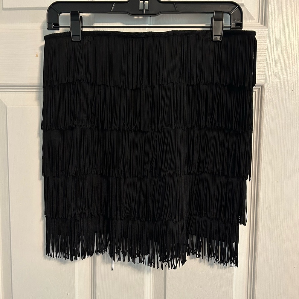 Black Fringe Mini Skirt